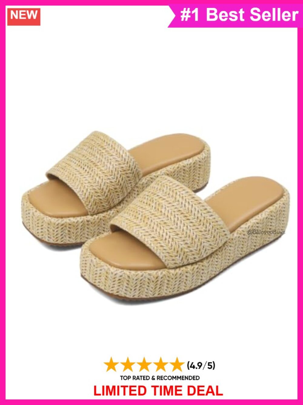 Women's Platform Wedge Sandals Raffia Woven Slip On Summer Beach Slides
